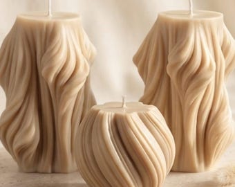 Sculptural Soy Wax Candle Set, Handmade Pillar Candles, Wabi-Sabi Home Decor, Aesthetic Neutral Candle Gift Set