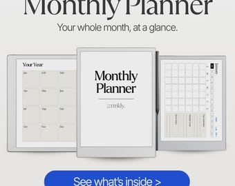 reMarkable Monthly Planner | Hyperlinked Undated Month-at-a-Glance Calendar with Goals & Notes | Minimalist PDF