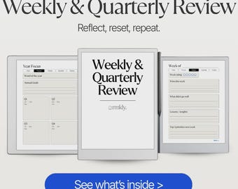 reMarkable Weekly & Quarterly Review | Hyperlinked Reflection and Goal Planner, Weekly Review + 90-Day Review | Undated PDF