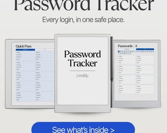 reMarkable Password Tracker | Hyperlinked A–Z Password Keeper & Login Organizer | Digital PDF Notebook