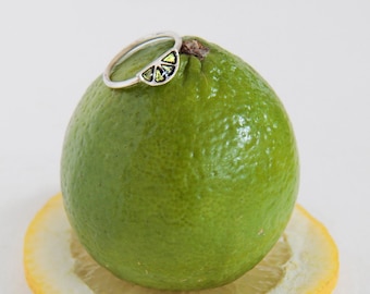 Lime ring, sterling silver green ring, minimal ring, Enamel jewelry, Small ring, midi ring, Fruit jewelry