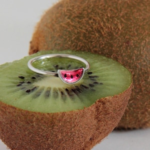 WATERMELON Sterling Silver Ring, Pink Ring, Fruit Jewelry, Watermelon, Tiny Ring