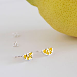 LEMON silver earrings, fruit jewelry, lemon, stud earrings
