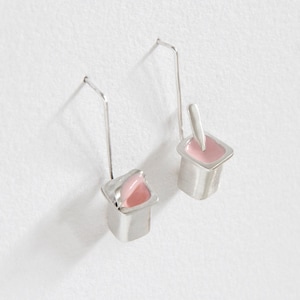 Strawberry YOGURT, Long silver earrings, Silver earrings for women