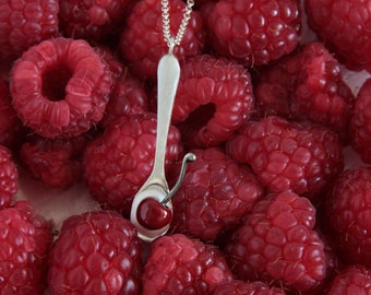 Collier ras de cou en argent avec crème et cerises SPOON, collier en argent sterling