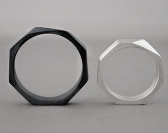 Geometric wedding rings, black ring, Engagement Rings, oxidized engagement ring, mens rings