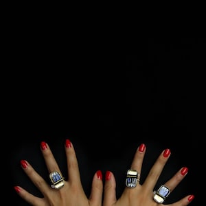 SARDINES tin can Ring , Large original Ring, Adjustable ring for women, Porcelain jewelry, Golden brass ring, Vintage Ring image 8