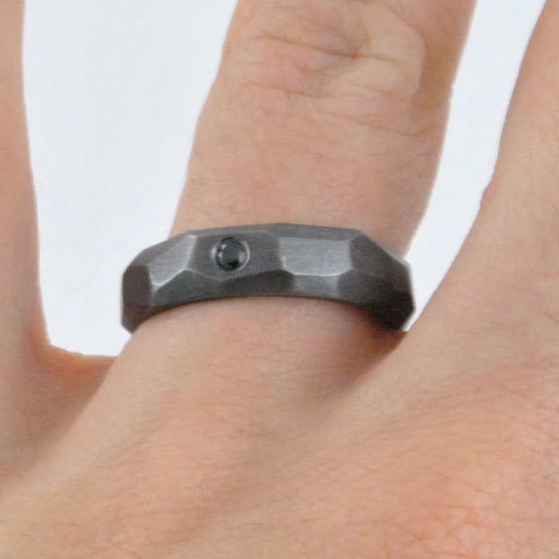 Geometric wedding rings, black diamond, Diamond Engagement Rings, oxidized engagement ring, mens rings image 5