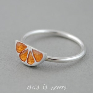 Anillo de plata naranja mini, Anillo naranja , joyería de frutas, gajo de naranja