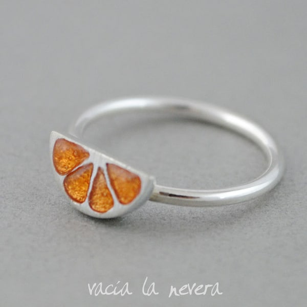 Anillo de plata naranja mini, Anillo naranja , joyería de frutas, gajo de naranja