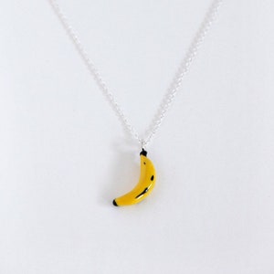 Silver BANANA, small fruit charm, silver chain, silver choker, Yellow banana chocker