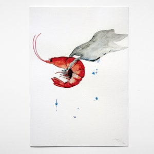 Illustration Shrimp, A4 print, Decor, Printed watercolors, Original illustration, Ocean prints