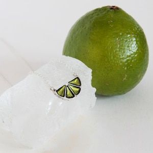 Lime silver choker, silver choker with a slice of lime, Green enamel jewelry