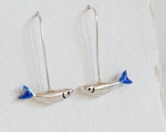 Pendientes de plata largos, pendientes sardinas, pendientes peces