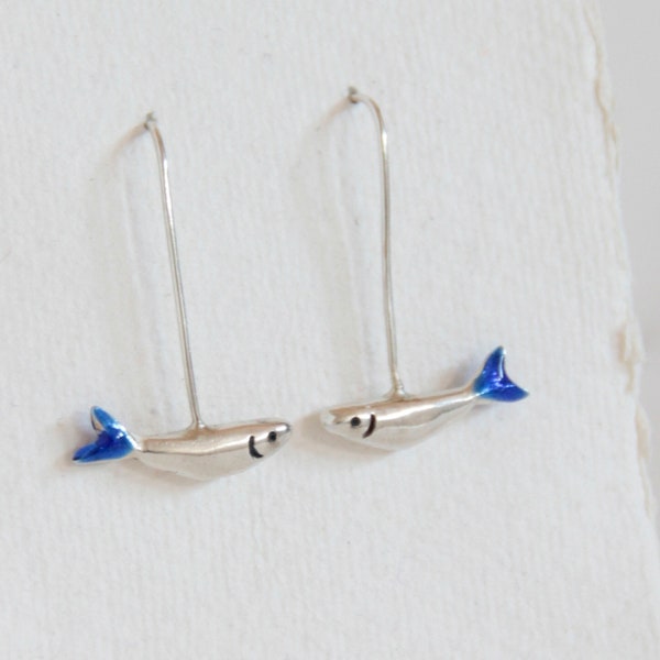 Pendientes de plata largos, pendientes sardinas, pendientes peces