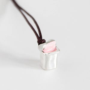 Yogurt Sterling Silver Pendant, Yogurt Necklace, Strawberry Yogurt, Original Jewelry, Sweet Jewelry