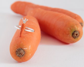 Anillo de plata naranja mini, Anillo zanahoria, joyería de comida, Zanahoria esmaltada