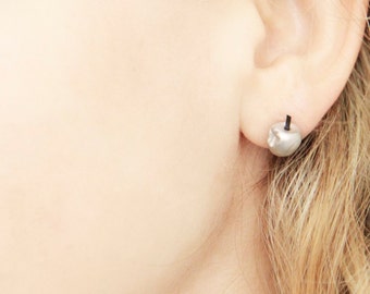 Tiny silver earrings, apple earrings, fruit earrings, sterling silver earrings, small earrings, round earrings, ball earrings