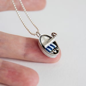 Sea Pendant, Sardine Can, Sterling Silver Necklace, Fish Charm, Miniature Sardine Can