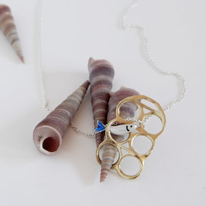 Silver and brass choker, plastic rings, waste, let's take care of the planet, sardine pendant image 3