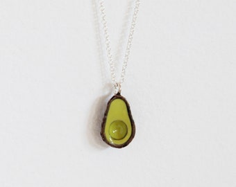 AVOCADO chocker, sterling silver and brass enamel pendant, Silver avocado jewelry, Silver chain