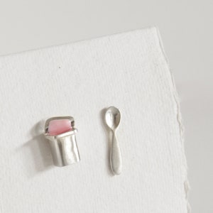 Yogurt and spoon sterling silver earrings, Different silver earrings, Handmade jewelry