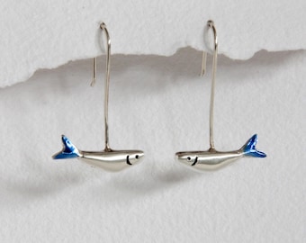 SARDINE sterling silver | Fish earrings | Jewels of the sea | Blue fish | Long silver earrings
