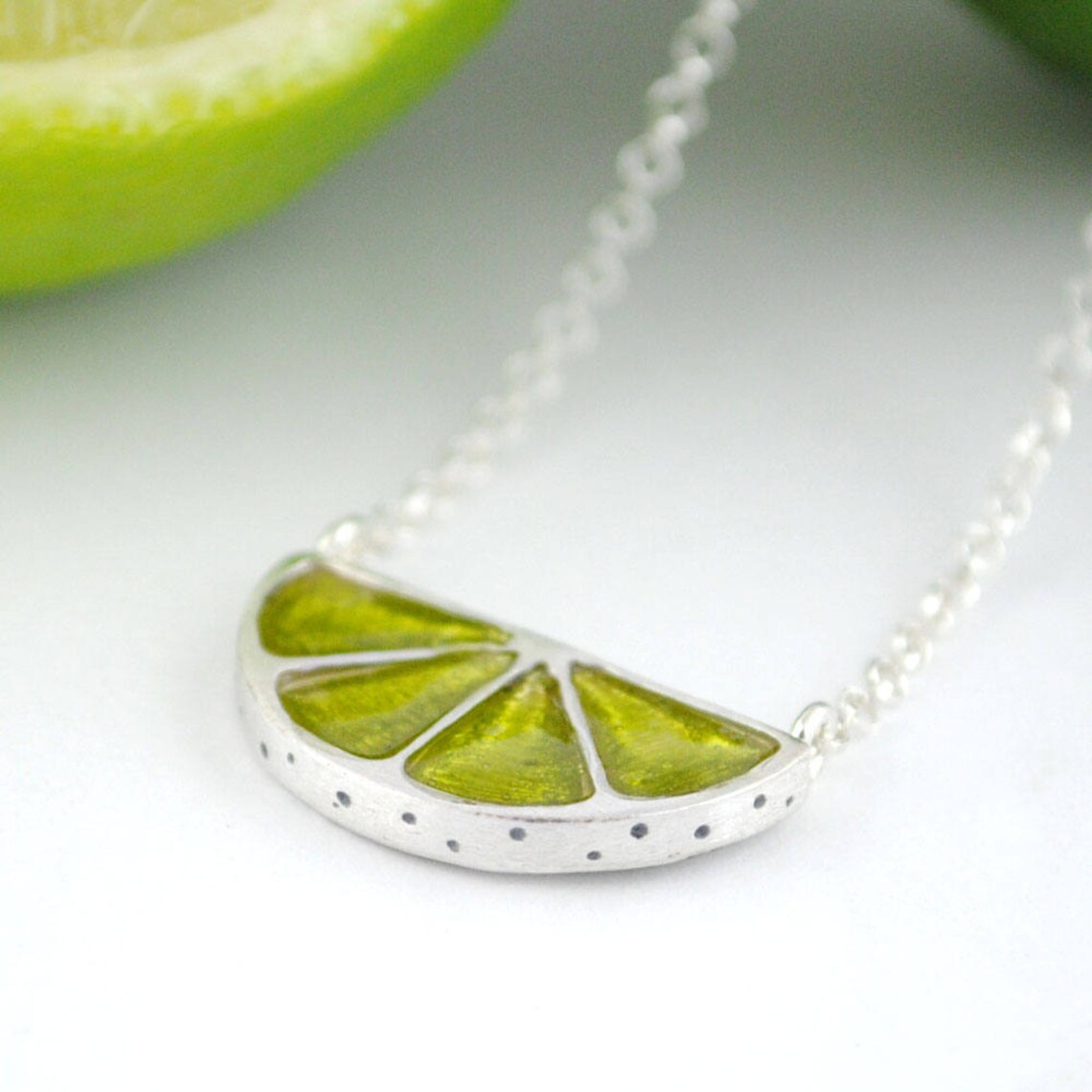 Silver Lime Necklace Choker Lime Charm Dainty Pendant Etsy