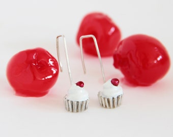 CUPCAKES earrings,  Handcrafted jewelry, Enamel jewelry, Long earrings, cupcakes jewelry