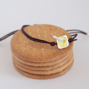 Adjustable silver bracelet, silver CUSTARD bracelet, Enameled jewelry, Sweet jewelry