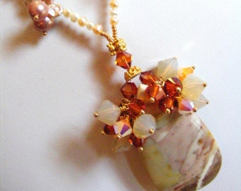 Bermuda Sunset Gemstone Pearl and Crystal Necklace