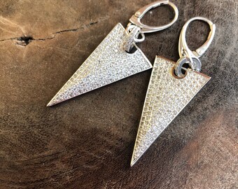 Micropave Silver Arrow Drop Earrings