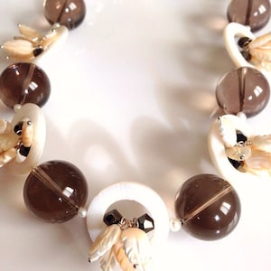 Luscious Cafe au Lait Statement Necklace of Smoky Quartz and Pearls