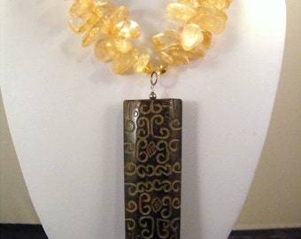 Carved Jade and Polished Citrine Necklace