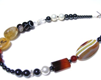 Gemstone Necklace of Hematite Pearl Citrine Carnelian and More
