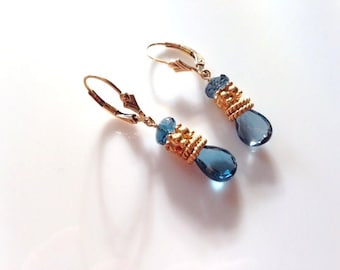 London Blue Topaz And Gold Gemstone earrings