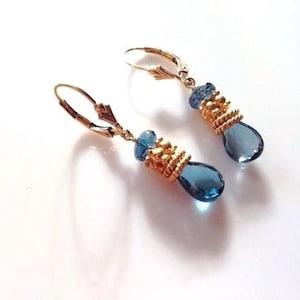 London Blue Topaz And Gold Gemstone earrings