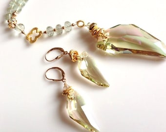 Luminous Green Crystal Claw with Prasiolite and Gold Statement Jewels