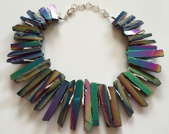 Titanium coated pyrite and Hill Tribe Silver Statement Collar necklace