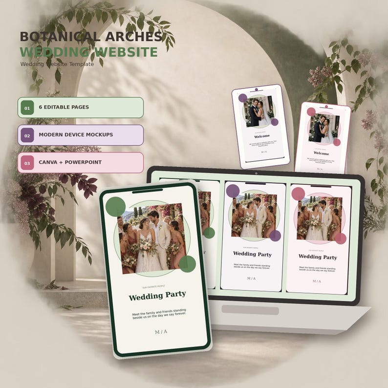 Botanical Arches wedding website template preview