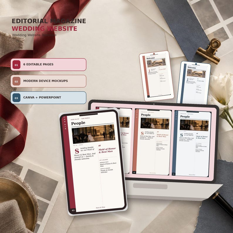 Editorial Magazine wedding website template preview