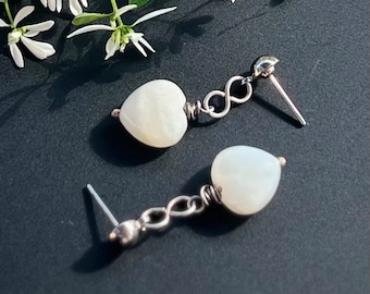 Love You Forever ~ Faceted Moonstone Hearts with Handmade Infinity Links Sterling Silver Posts Drop Earrings