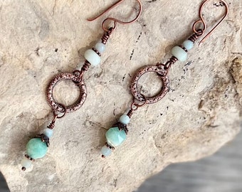 Amazonite Handmade Gemstone & Copper Boho Dangle Earrings