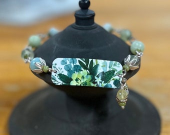 Artisan Gemstone Amazonite & Prehnite Handmade Sterling Silver Bracelet