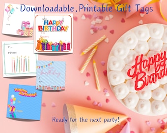 Etiquetas de feliz aniversário | Etiquetas para presentes | Para download | imprimível | etiquetas para presente de aniversário | arquivo digital para download | presentear | Etiquetas de favor | colorido |