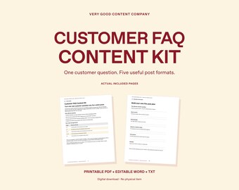 Planejador de Conteúdo para Perguntas Frequentes do Cliente: Cinco Formatos de Postagem, PDF para Impressão e Word Editável