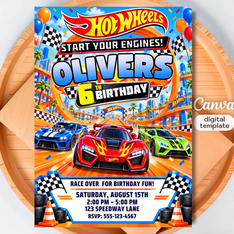 Hot Wheels Birthday Invitation, Racing Car Birthday Party Invite, Race ...