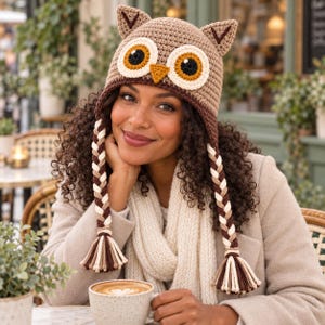 Owl Hat Crochet Pattern, Woodland Earflap Design with Braided Tassels