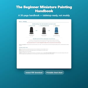 Peut inclure: Le Beginner Miniature Painting Handbook est un guide de 30 pages sur l'apprêt zénithal. Il contient des schémas illustrant les couches noires, blanches et colorées, ainsi que des instructions pour peindre des modèles à 20-30 cm de distance.