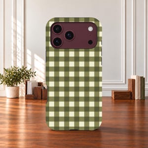 Green Gingham Aesthetic Phone Case,Trend Fashion, Compatible With iPhone 18 17 16 15 14 13 12 Air Pro Max Samsung S30 S26 S25 S24 S22 Ultra